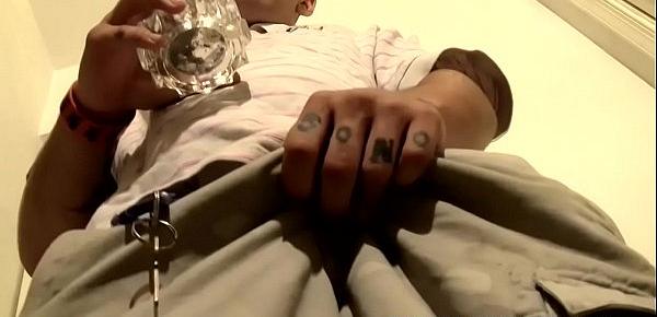  Chain smoker toying his dick with a pump and cumming